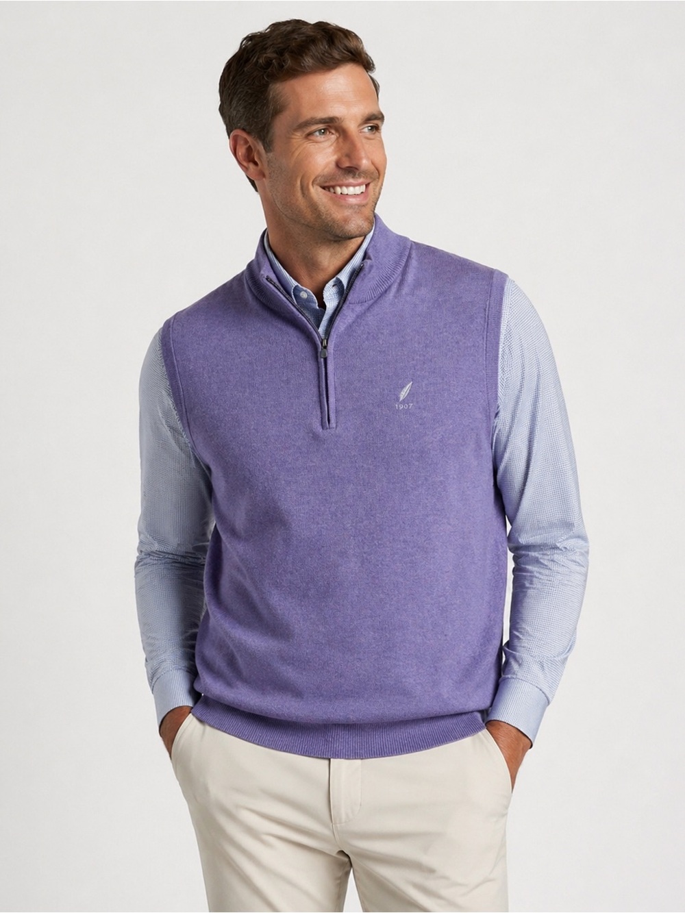 Peter Millar Men Purple Cotton 1/4 Zip Sweater Vest LARGE Preppy Luxury Classic